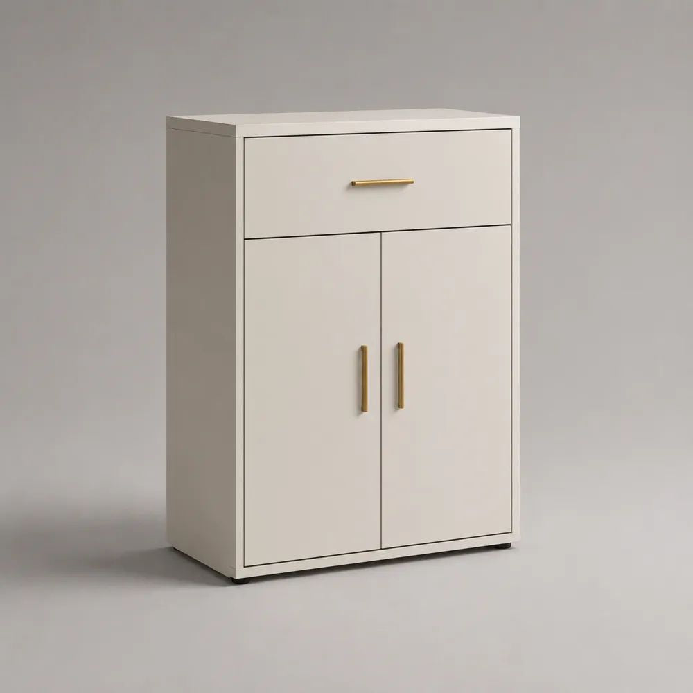 Sideboard mit Schublade und 2 Türen aus Spanplatte, Weiß/Messingfarben, 80 × 40 × 120 cm