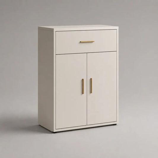 Sideboard mit Schublade und 2 Türen aus Spanplatte, Weiß/Messingfarben, 80 × 40 × 120 cm