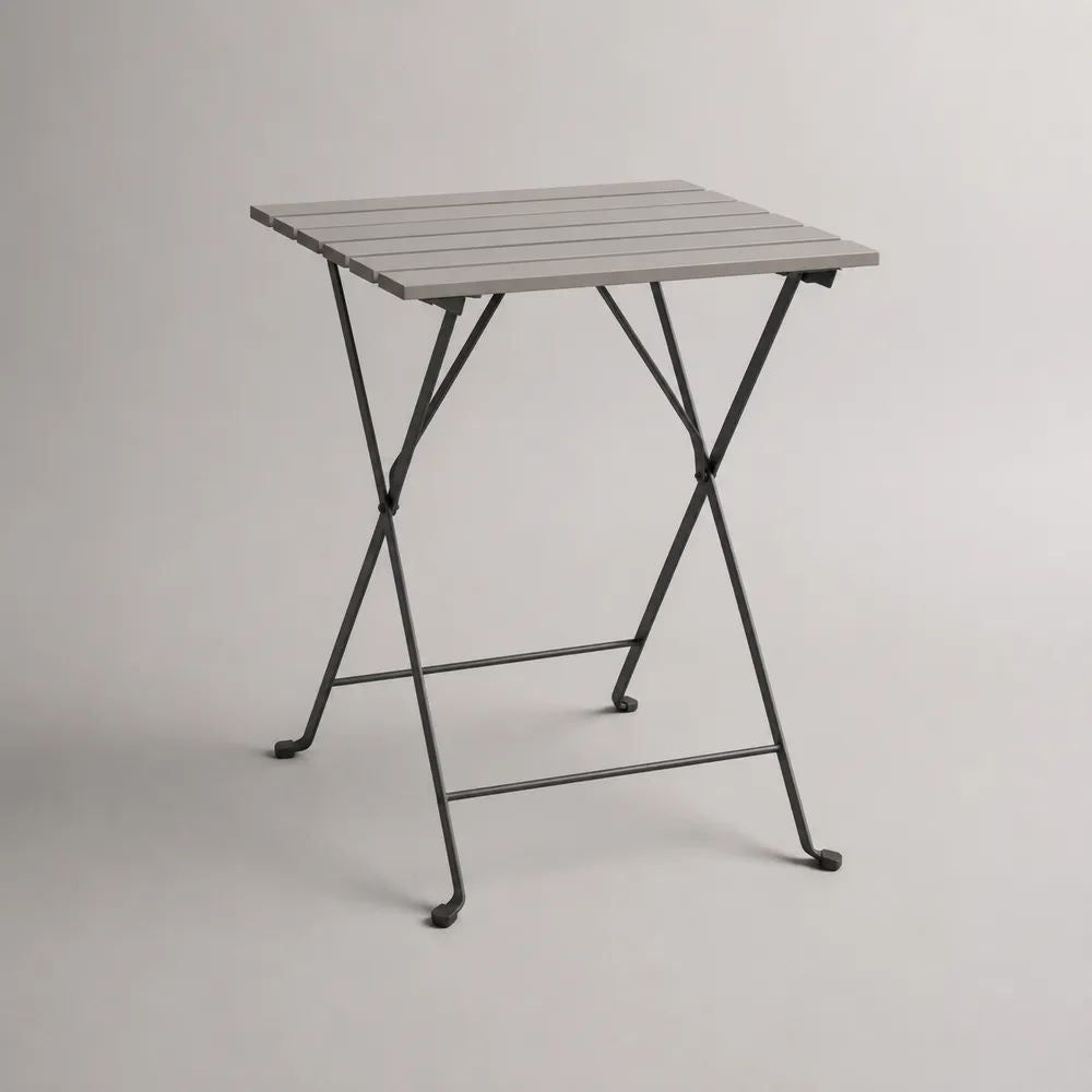 Quadratischer Klapptisch mit Aluminium-Lamellenplatte und Stahlgestell, Grau/Anthrazit, 60 × 60 × 71 cm