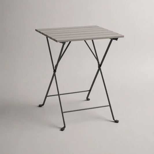 Quadratischer Klapptisch mit Aluminium-Lamellenplatte und Stahlgestell, Grau/Anthrazit, 60 × 60 × 71 cm