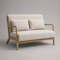 2-Sitzer-Sofa mit Armlehnen aus massivem Gummibaumholz und Bouclé-Bezug in Creme, 130 × 76 × 80 cm