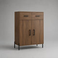 Sideboard aus Spanplatte und Stahl mit 2 Türen und 2 Schubladen, Walnussbraun/Schwarz, 90 × 40 × 130 cm