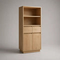 Highboard aus MDF mit Eichenfurnier, 2 Türen, 2 Schubladen und 2 offenen Fächern, Eiche Natur, 80 × 40 × 180 cm