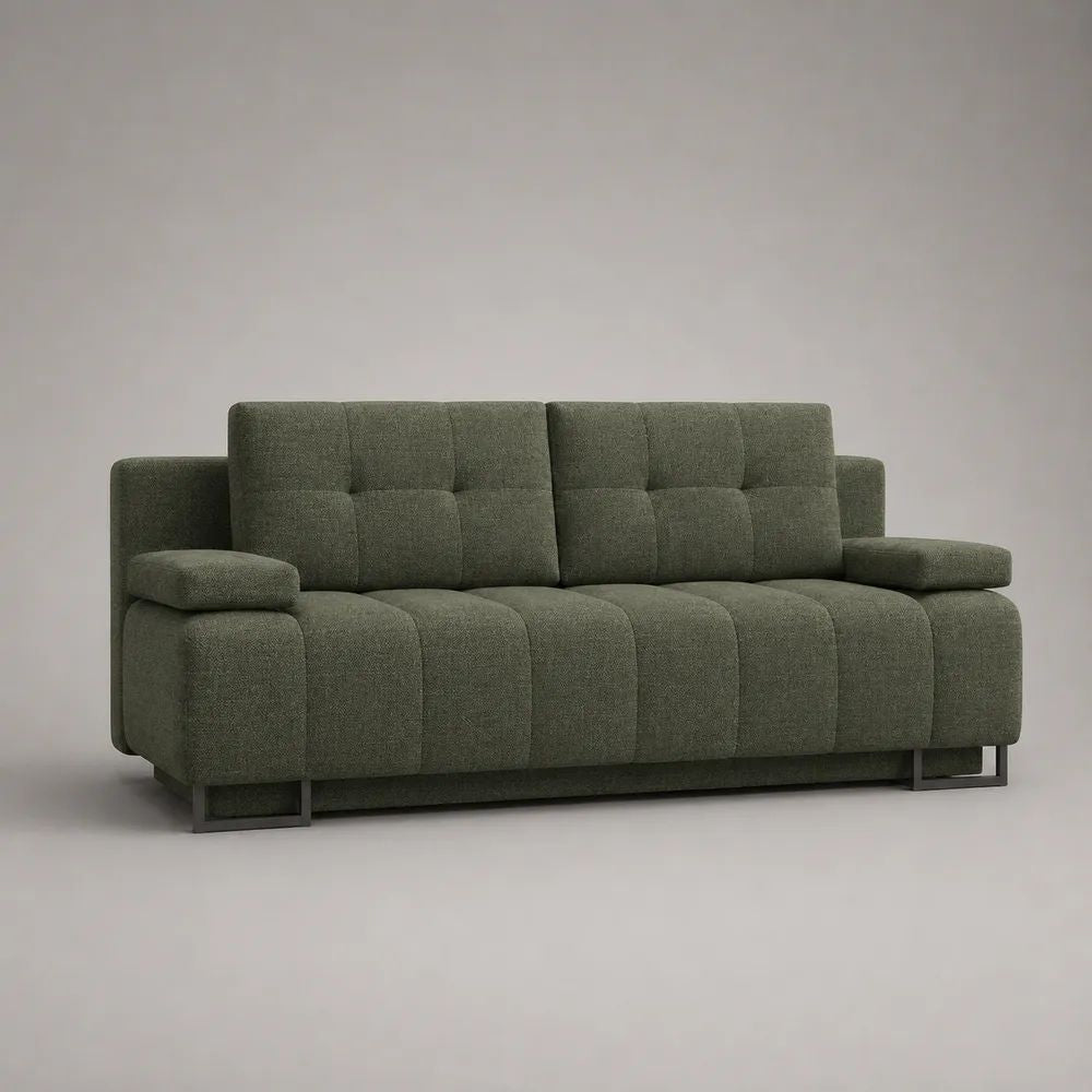 3-Sitzer-Sofa mit Stoffbezug und Schaumstoffpolsterung, Olivgrün, 220 × 90 × 90 cm