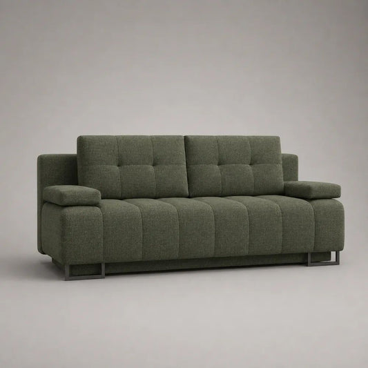 3-Sitzer-Sofa mit Stoffbezug und Schaumstoffpolsterung, Olivgrün, 220 × 90 × 90 cm