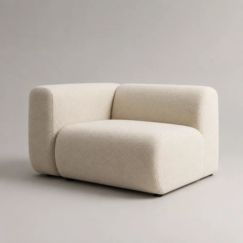 Loungesessel 1-Sitzer mit Bouclé-Bezug, abgerundete Form, Cremeweiß, 112 × 98 × 74 cm
