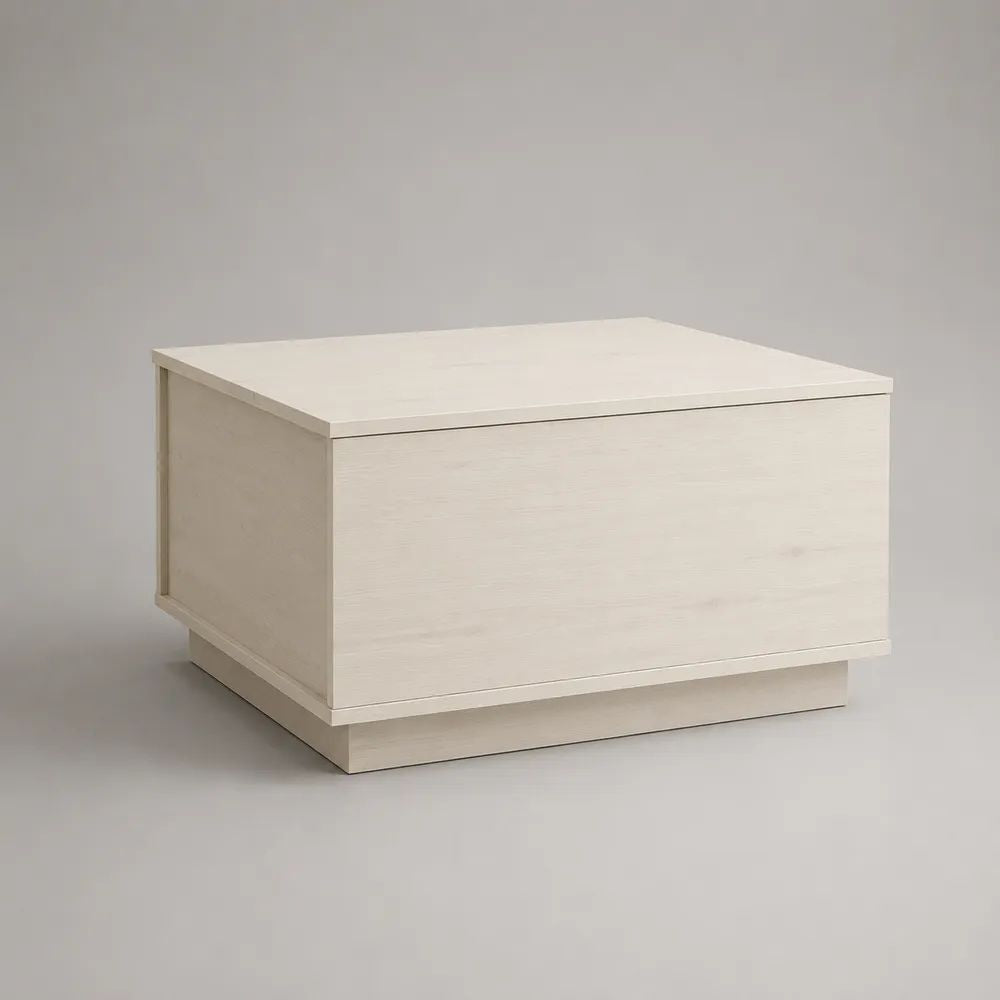 Rechteckiger Couchtisch aus MDF mit aufklappbarer Tischplatte und Stauraum, Cremeweiß, 80 × 60 × 45 cm