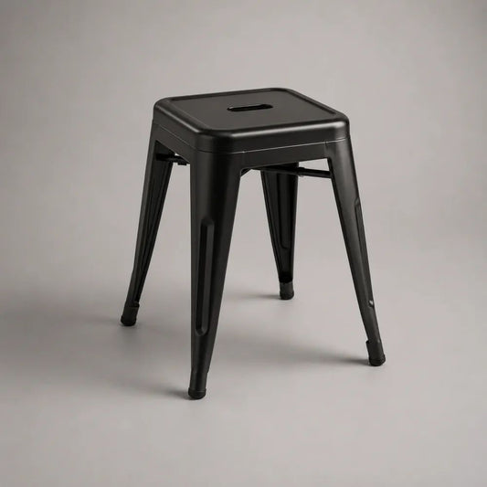 Stapelbarer Metallhocker aus pulverbeschichtetem Stahl, quadratisch, Schwarz, 40 x 40 x 45 cm