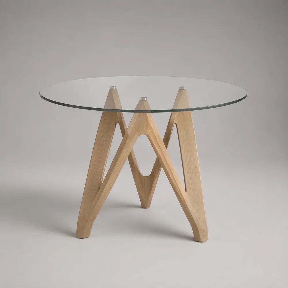 Runder Esstisch aus 10 mm gehärtetem Glas und massiver Eiche, Transparent/Natur, Ø 100 × H 75 cm