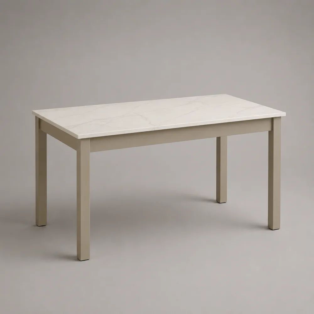 Rechteckiger Esstisch mit MDF-Tischplatte in Marmoroptik und Stahlgestell, Weiß/Grau/Beige, 120 × 70 × 75 cm