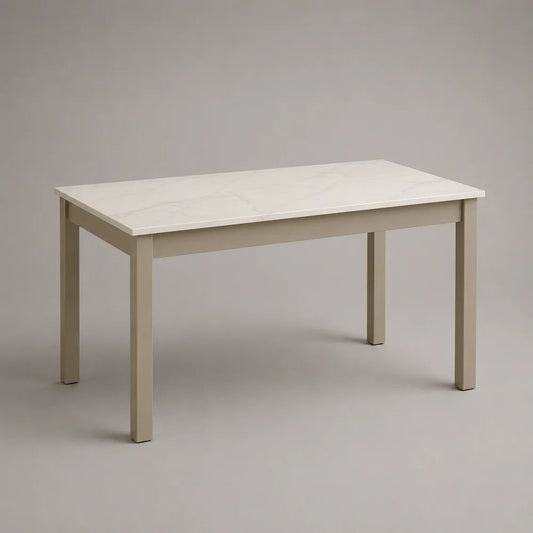 Rechteckiger Esstisch mit MDF-Tischplatte in Marmoroptik und Stahlgestell, Weiß/Grau/Beige, 120 × 70 × 75 cm