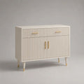 Sideboard aus MDF mit 1 Schublade und 2 Türen, geriffelte Front, Weiß/Messingfarben, 120 × 40 × 90 cm