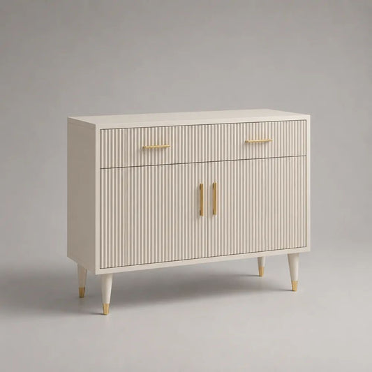 Sideboard aus MDF mit 1 Schublade und 2 Türen, geriffelte Front, Weiß/Messingfarben, 120 × 40 × 90 cm