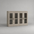 Rechteckiges Sideboard mit 4 Glastüren aus MDF und Spanplatte, Hellgrau, 140 × 40 × 100 cm