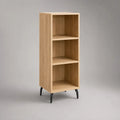 Hohes Sideboard mit 3 offenen Fächern aus Holz und Metallbeinen, Natur/Schwarz, 45 × 40 × 125 cm