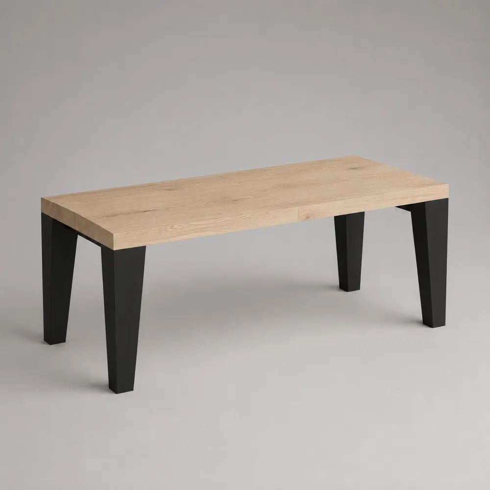 Rechteckiger Esstisch aus MDF mit Eichenfurnier und Stahlbeinen, Natur-Eiche/Schwarz, 160 × 80 × 75 cm