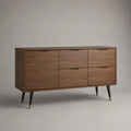 Sideboard mit 1 Tür und 4 Schubladen aus MDF mit Walnussfurnier, Walnussbraun, 120 × 40 × 80 cm