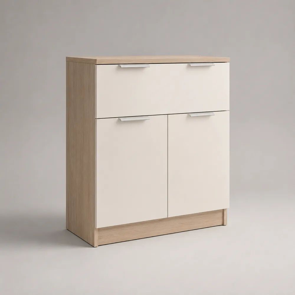 Sideboard aus Holzwerkstoff mit Klappe und 2 Türen, Weiß/Eiche, 80 x 35 x 100 cm