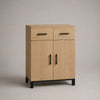 Sideboard-Kommode aus Spanplatte und Stahl mit 2 Schubladen und 2 Türen, Eiche Natur und Schwarz, 80 × 40 × 110 cm