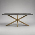 Rechteckiger Esstisch mit 12-mm-Keramikplatte und Stahlgestell, Schwarz/Bronze, 160 × 80 × 75 cm