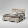 Stauraumbett Polsterbett 160 x 200 cm aus Holz und Metall mit Lattenrost, Bettkasten und Knopfheftung, Beige