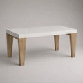 Ausziehbarer rechteckiger Esstisch aus MDF und Massivholz, Weiß/Eichefarben, 120–160 × 80 × 76 cm