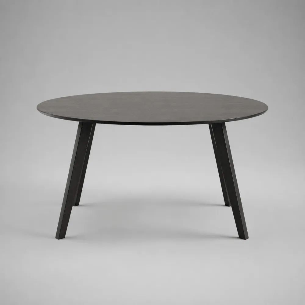 Runder Esstisch aus Eichenfurnier und Kautschukholz, Schwarz, Ø 115 × H 75 cm