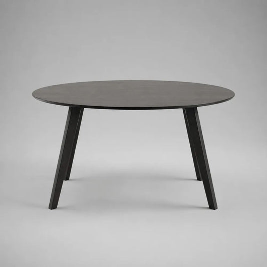 Runder Esstisch aus Eichenfurnier und Kautschukholz, Schwarz, Ø 115 × H 75 cm