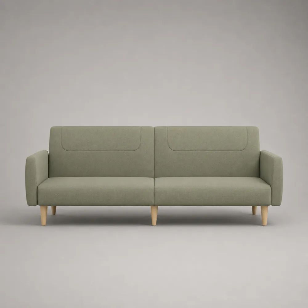 Geradliniges 3-Sitzer-Sofa mit Polyesterbezug und Massivholzfüßen, Salbeigrün, 195 × 78 × 82 cm