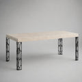 Rechteckiger Esstisch mit MDF-Tischplatte in Travertinoptik und Stahlbeinen, Beige/Schwarz, 160 × 90 × 75 cm