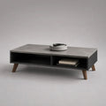 Rechteckiger Couchtisch aus Spanplatte und Kautschukholz mit 2 Ablagefächern, Betonoptik Grau/Schwarz/Braun, 110 x 55 x 40 cm