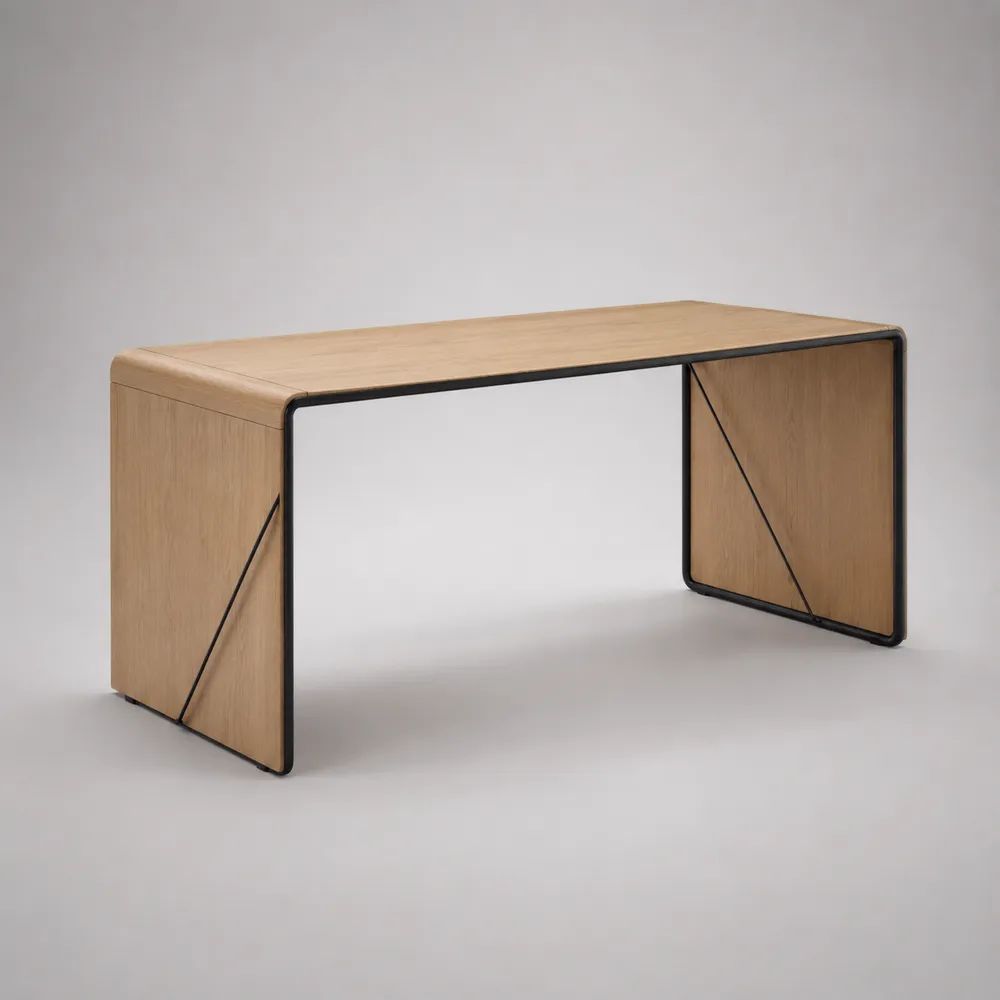 Rechteckiger Esstisch mit Eichenfurnier und Stahlgestell, Natur/Schwarz, 160 × 80 × 75 cm