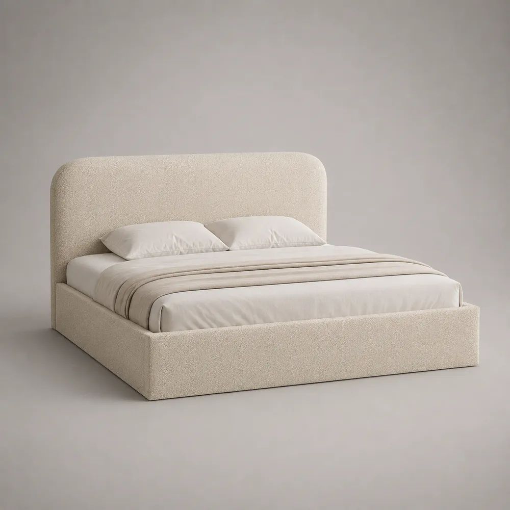Stauraumbett Polsterbett mit Bettkasten und Lattenrost, Polyester-Bouclé, Creme, Liegefläche 160 x 200 cm