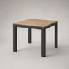 Quadratischer Esstisch 80 × 80 × 75 cm mit Spanplatten-Tischplatte in Eichefarben und schwarzem Stahlgestell