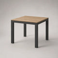 Quadratischer Esstisch 80 × 80 × 75 cm mit Spanplatten-Tischplatte in Eichefarben und schwarzem Stahlgestell